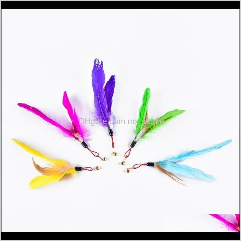 5pcs cat teaser replacement feathers with bell for interactive kitten toy wand refills