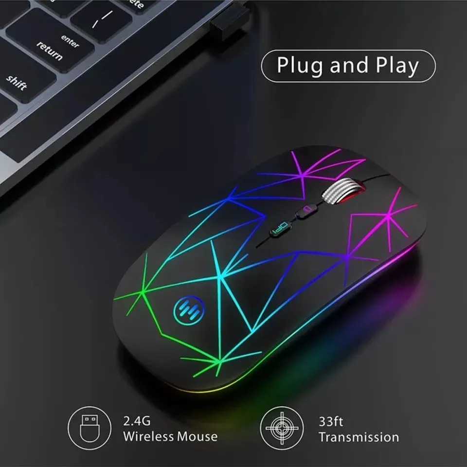 RGB Беспроводная мышь Bluetooth Gamer Mouse Перезаряжаемая Mouse Maause USB Компьютерная мышь с Эргономичными мышами Подсветки для ноутбука ПК