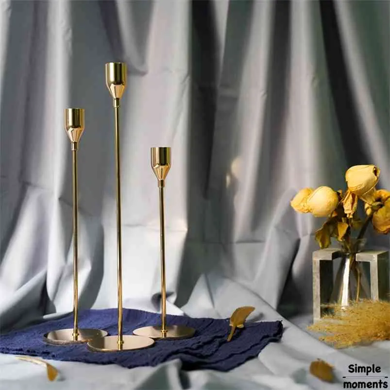 Simple Moments Modern Style Gold Metal Candle Houders Bruiloft Decoratie Bar Party Home Decor Candlestick 210722