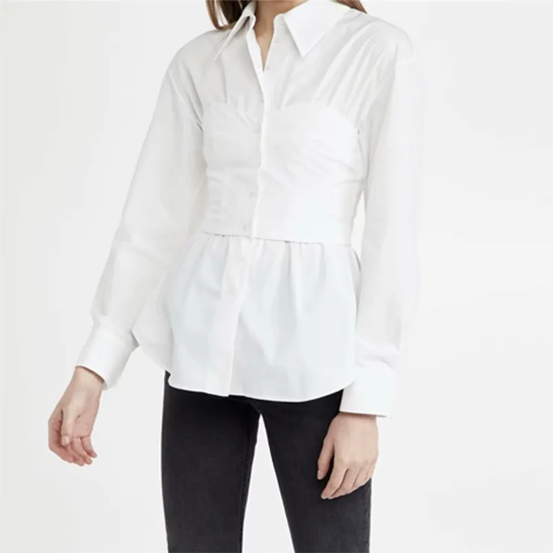 Femmes Summer White Slim Corset Blouses Chemises Tops à manches longues Mince Femelle Élégant Casual Top Tunique Vêtements Blusas 210513