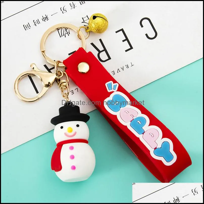 Christmas Series Soft Rubber Keychain Cartoon Santa Claus Snowman Elk Stereo Key Pendant Bag Gift