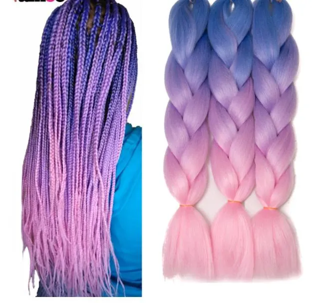 100G 24 Inch Single Ombre Color Green Pink Synthetic Extension Twist Jumbo Braiding Kanekalon Q6Txl Uhyww