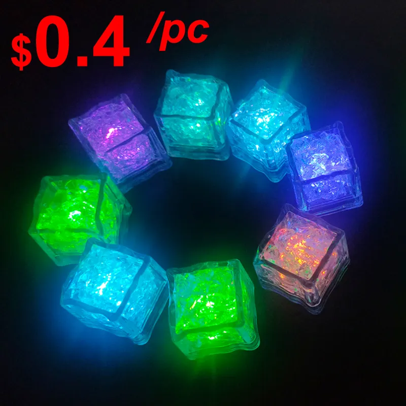 Mini LED Party Lights Square Color Changing Ice Cubes Glowing Blinking Flashing Novelty Night Supply bulb AG3 Battery for Wedding Bars Drinks Decoration