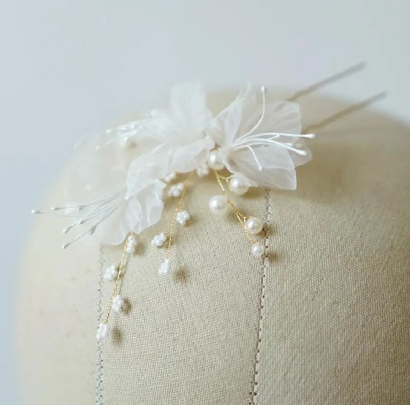 Hair Jewelryyarn Flower Pins Bridal Clips Pearls Wedding Jewelry Piece Handmade Women Aessories Hairpins