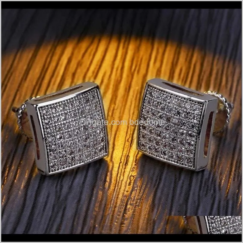 mens hip hop stud earrings jewelry new fashion gold silver simulated diamond square earrings for men