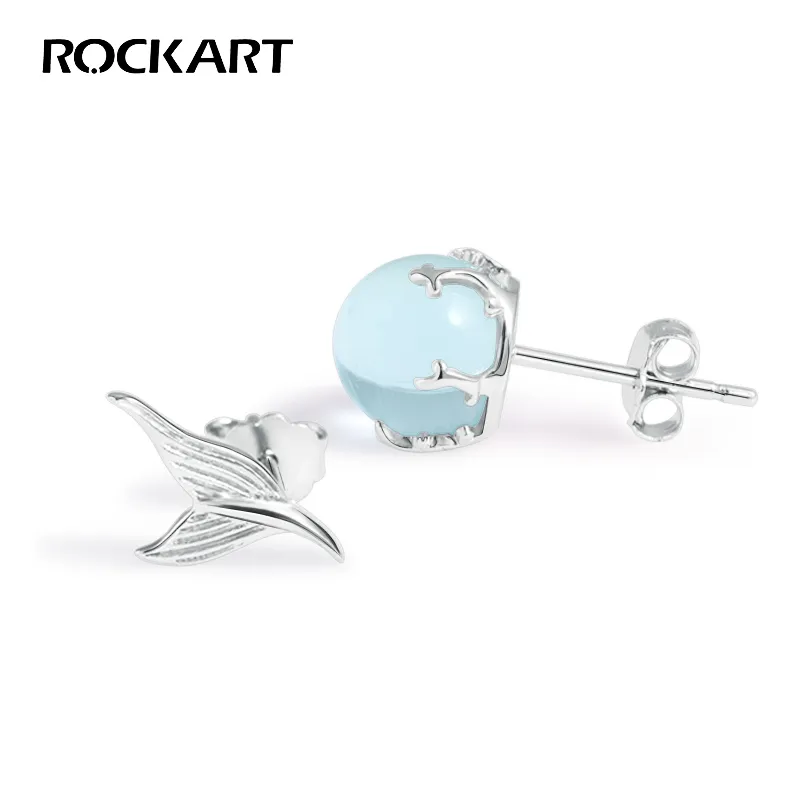 Real 925 Serling Silver Sirène Bubble Stud Oreilles Boucles d'oreilles Boucles d'oreilles femelles pour femmes queue de poisson populaire