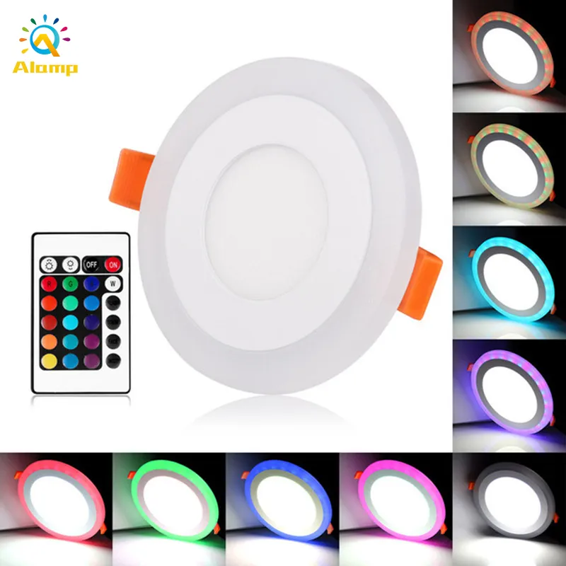 RGB-Panel-Licht, 9 W, 18 W, 24 W, rund, quadratisch, RGBW, Einbau-Downlight, bunt, dimmbar, Deckenleuchte mit Fernbedienung, AC85–265 V