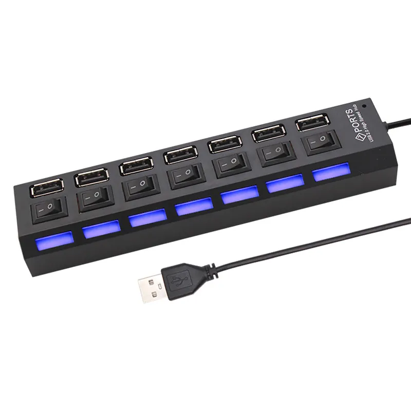 Hub USB 2.0 Multi USB Splitter Hub Utiliser l'adaptateur secteur 4/7 ports Multiple Expander 2.0 Hub USB avec interrupteur pour PC