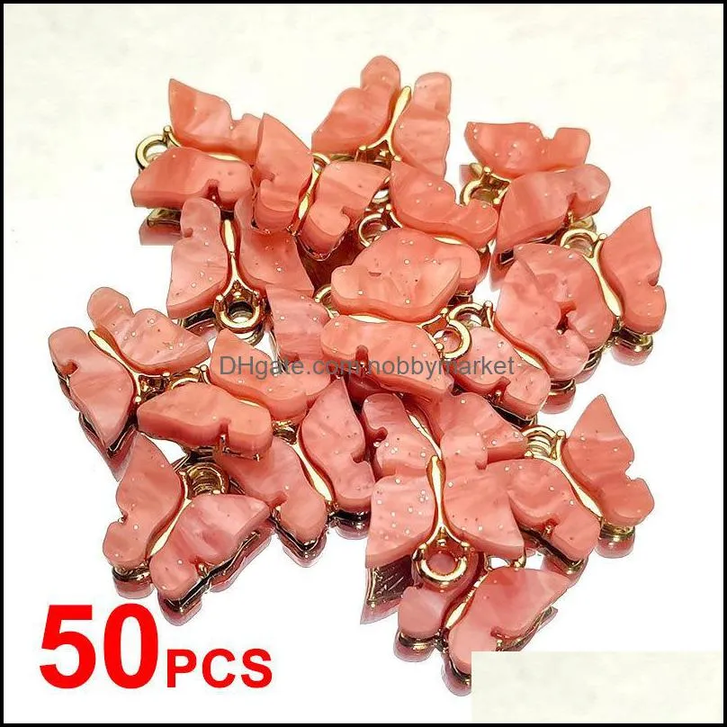Flatfoosie 50Pcs/set Fashion Acrylic Butterfly Jewelry Accessories Gold Color Charm Jewelry for Making DIY Earrings Necklaces T200808
