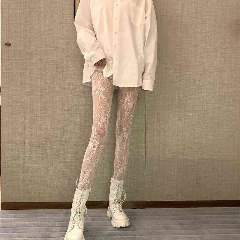Rose Print Lace Fishnet Tights For Women Sexy Black And White