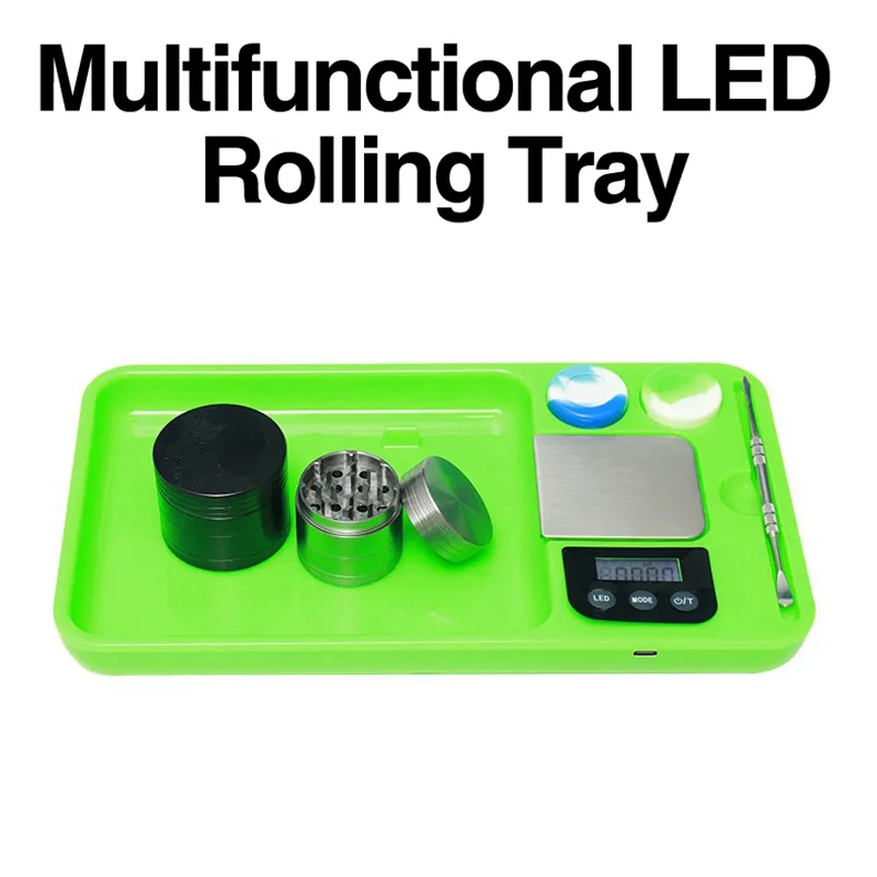 USB Opladen Multifunctionele Roken Kleurrijke LED Licht Kruid Tobacco Preroll Rolling Roller Sigaret Houder Elektronische Schaal Grinder Lade Machine Tool DHL GRATIS