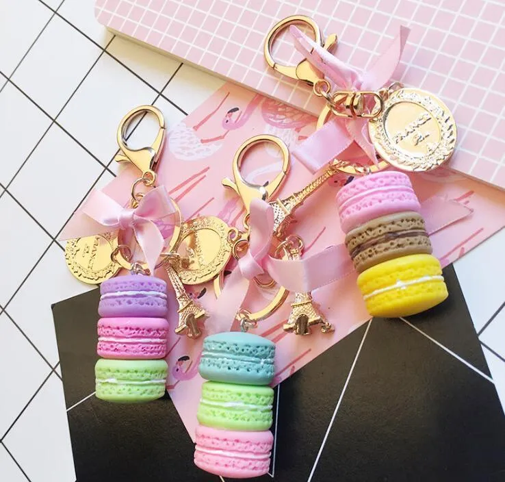 New Macaron Cake Key Chain Fashion Cute Keychain Bag Charm Car Key Ring Wedding Party regalo Gioielli per donna Uomo GC128