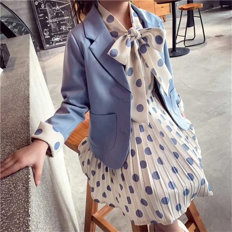 Enfants School Outfit Blazer Veste + Robe 2PCS Tuxedos Costume pour filles Ensembles de mariage formels Vêtements pour enfants 4 6 8 10 14 ans 211025