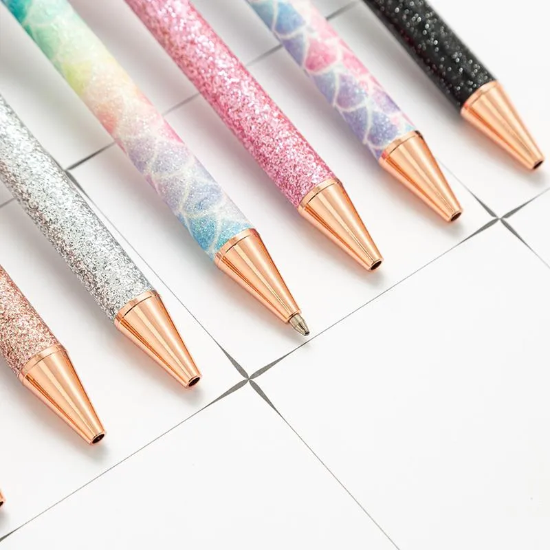 Gold Powder Press Pen Office Cartoon Ballpoint Pen DIY Metal Ball Pens School Student Supplies