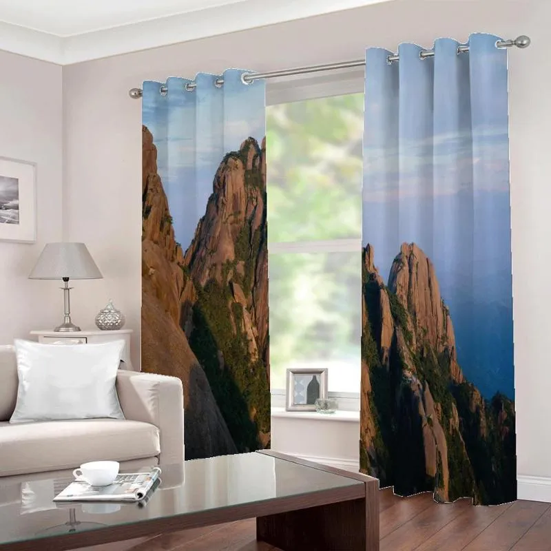Curtain & Drapes Hand-painted Mountain Peaks Landscape Curtains Large Window For Living Room Bedroom Blackout Sets 2 Panels With Hooks