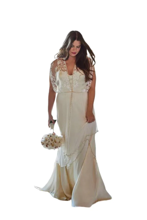 Plus Size Bohemain Wedding Dresses Lace Pearls Beaded Catherine