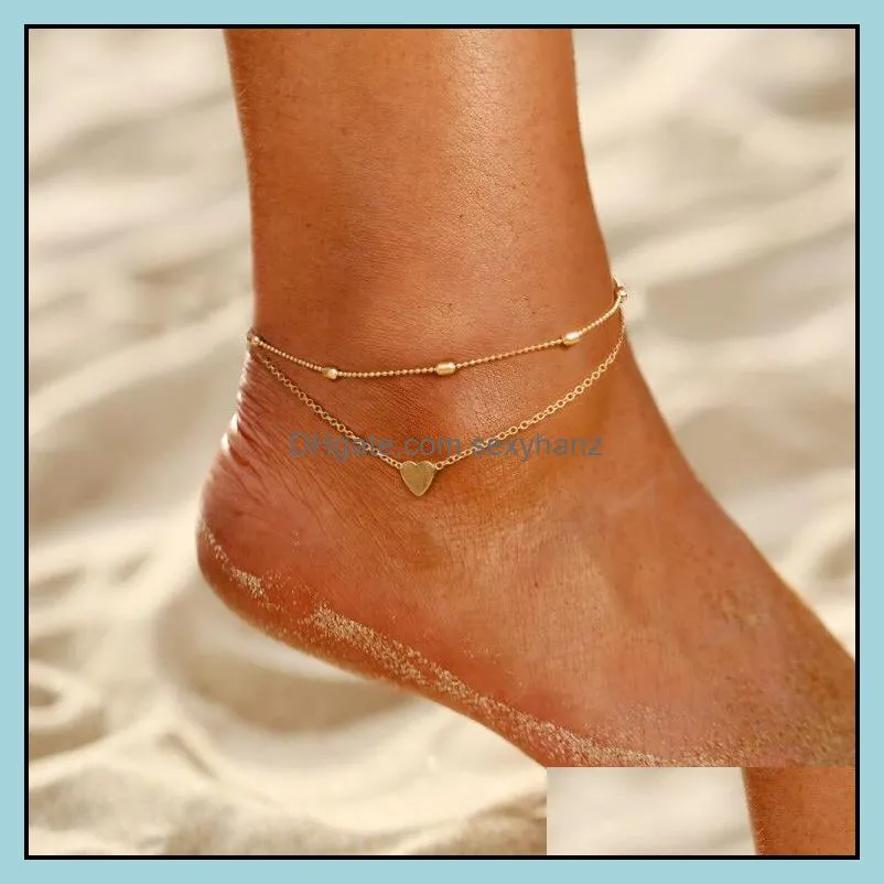 Bohemian Gold Beads Anklet for Women Simple Silver Color Anklets Vintage Adjustable Foot Bracelet Beach Summer Jewelry