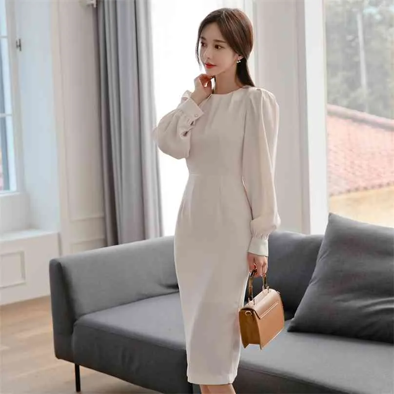 Vit Bodycon Office Tight Dress Koreanska Ladies Sexig Sommar Lång Sleee Formal Meant Party Dresses for Women 210602