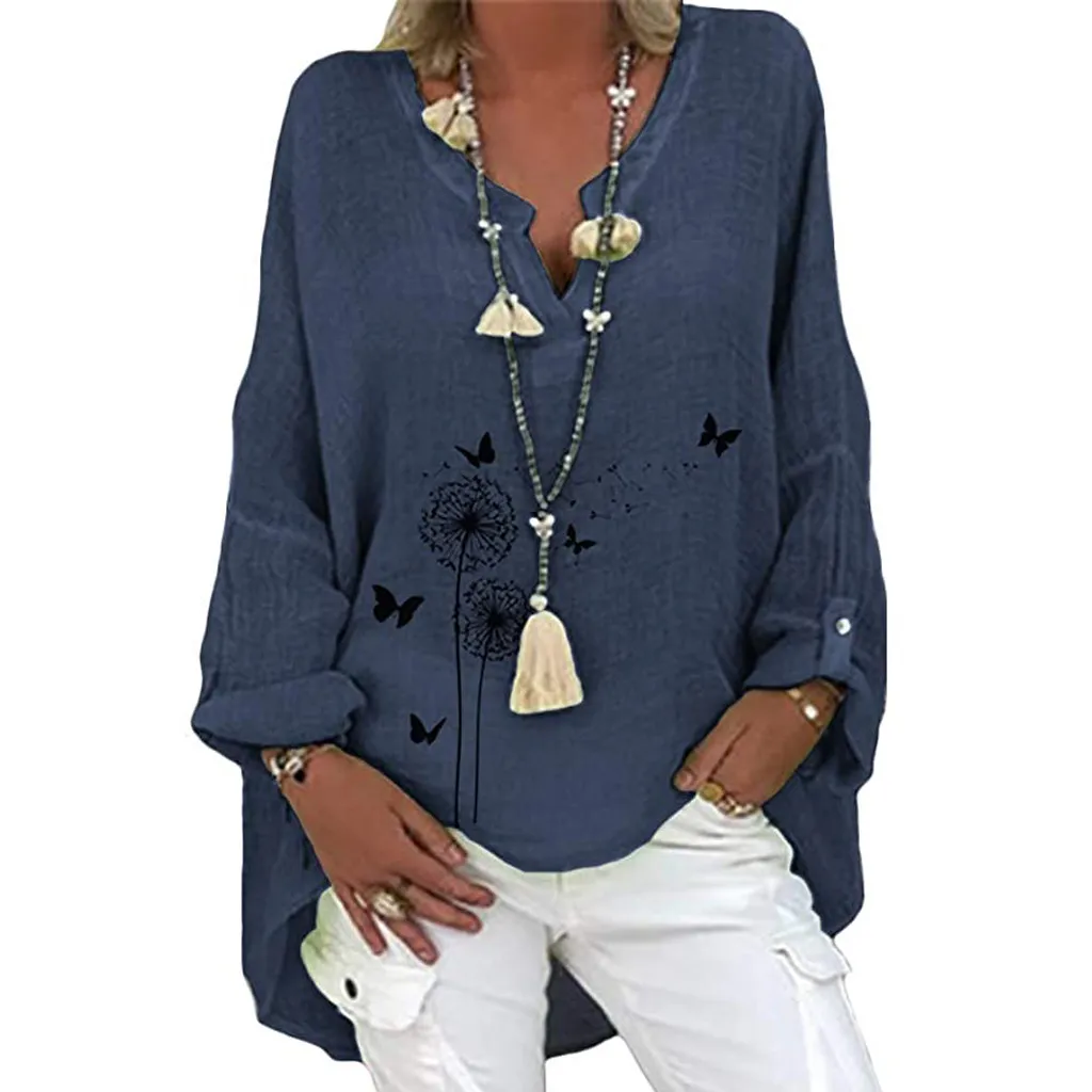 Women Shirt Boho Clothing Cotton And Linen Plus Size Embroidery V-neck Long Sleeves Casual Blouse Tops Blouse #S X0521