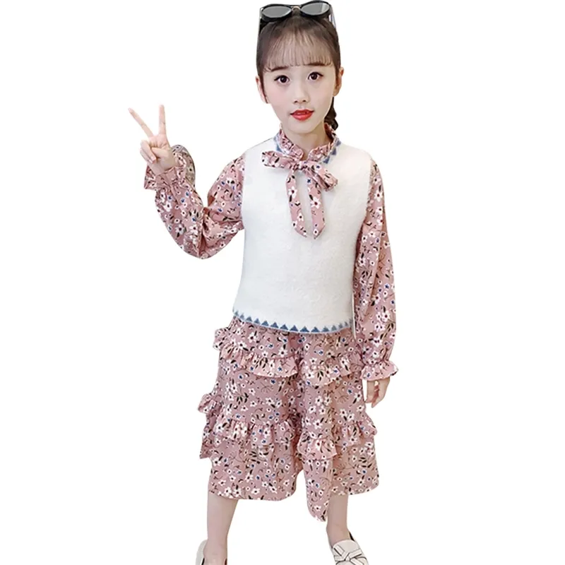 Vêtements de vêtements pour les adolescents vêtements floraux pour gilet + robe de floial Schecksuit fille Casual Enfants 6 8 10 12 14 210528