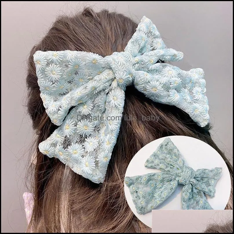 Hair Clips & Barrettes Cute Romantic Big Bowknot Clip Lace Floral Butterfly Pin Daisy Flower Embroidery Accessories For Women Jewelry