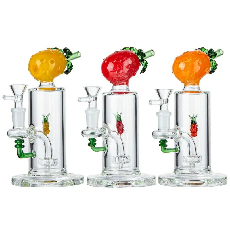 Yellow Pineapples Shape Pineapple In The Bong Hookahs Showerhead Perc Water Pipes 14mm Female Joint Oil Dab Rigs With Bowl Glass Bongs in Fashion DHL20092