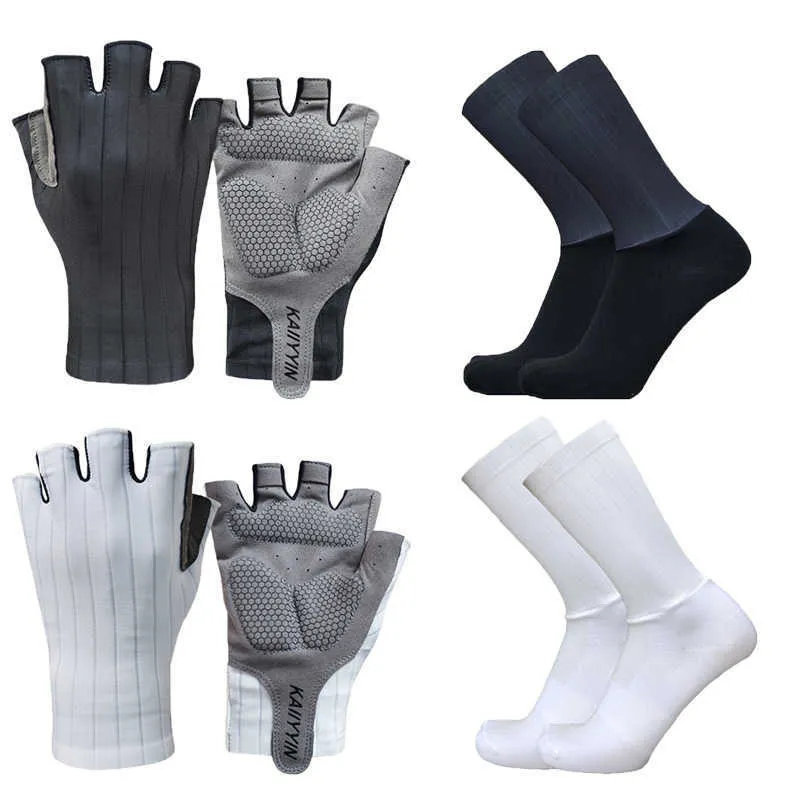 Nuevos Guantes de Ciclismo de carretera calcetines combinación medio dedo bicicleta hombres deportes Aero bicicleta Guantes Ciclismo H1022