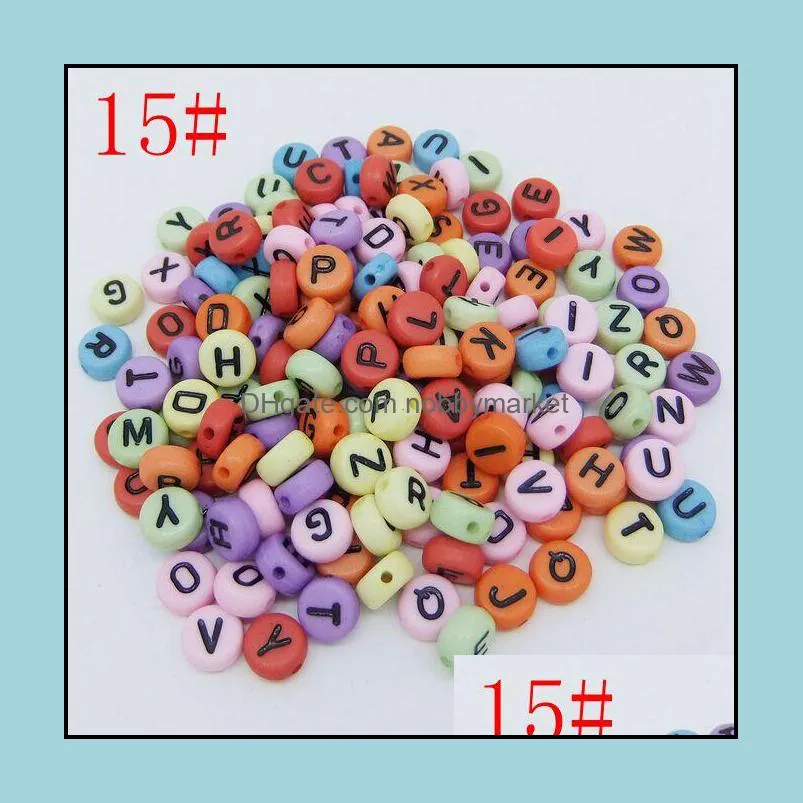 Hot ! 500 pcs 7mm Acrylic Mixed Alphabet Letter Coin Round Flat Loose Spacer Beads 15- style Pick