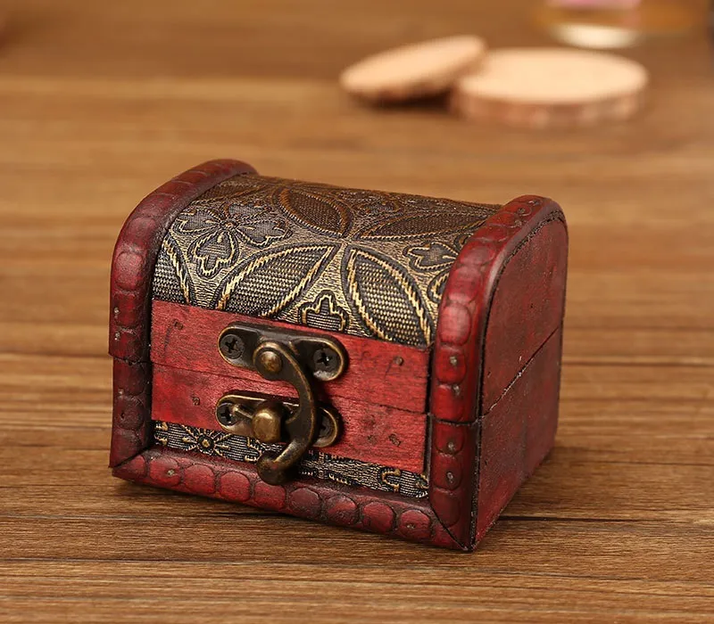 Vintage Drewniane Biżuteria Przechowywanie Case Treasure Chest Wood Box Cases Organizer Prezenty Antique Stare Design W0191