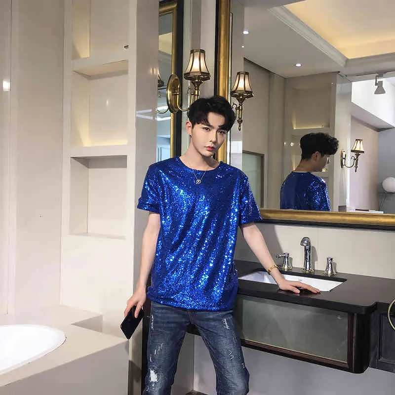 Reflective Sequin Men s shirt with t shirt Casual Streetwear Hip Hop Top for Loose Performance Y0323