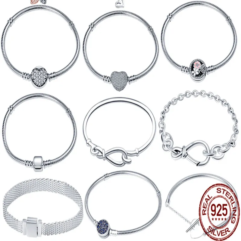 Bracelet coeur en argent Sterling série classique 925 ajustement perles originales breloques bijoux à bricoler soi-même cadeau pour les femmes