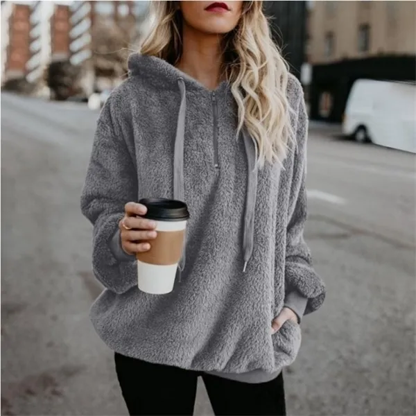 Winter Women Sherpa Hoodies Oversized Fleece Hooded Pullover Loose Fluffy Coat Warm Streetwear Hoodies X0721