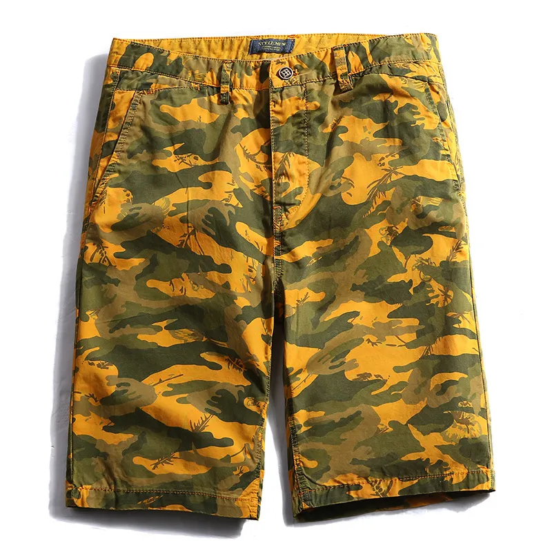 Camo Shorts Cargo мужская военная камуфляж синий зеленый желтый серый бермуды мужская мода хлопчатобумажная длина колена короткие половины штаны 210518