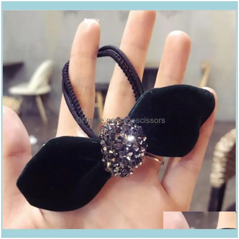 High - End Handmade Hair Accessories Korean Version Of Fine Suede Studded Super Flash Ears Bow Rope Ring Female1