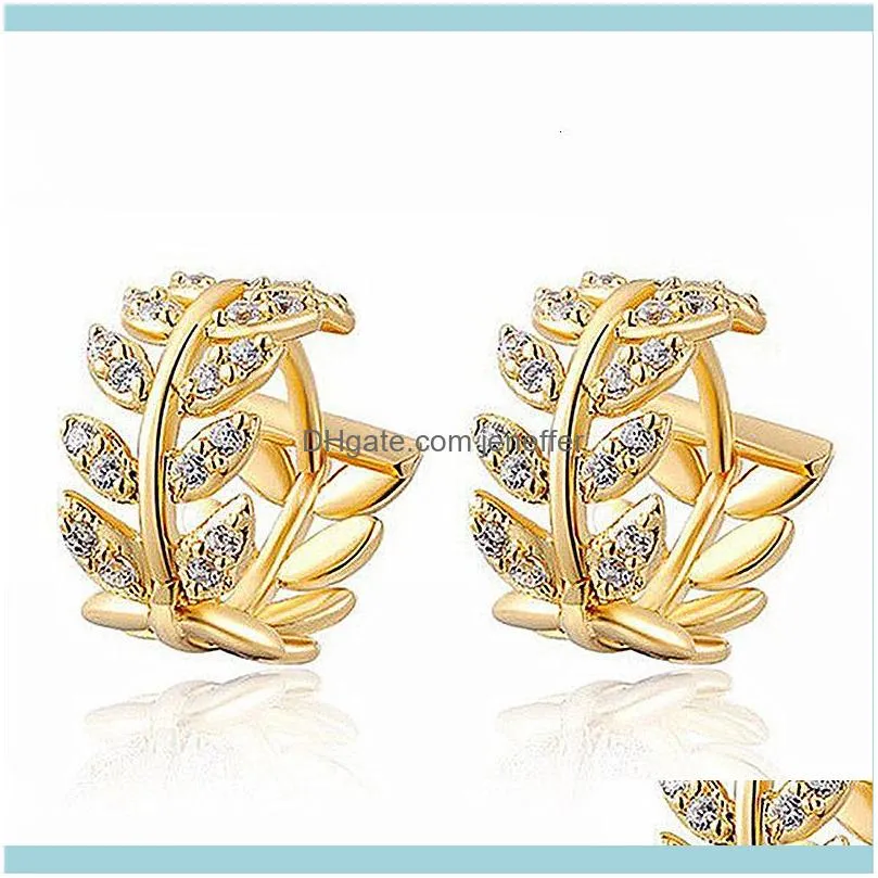 full Tree diamond earrings, earrings of rings, leaves inlaid with zircon, clasps and ear clips