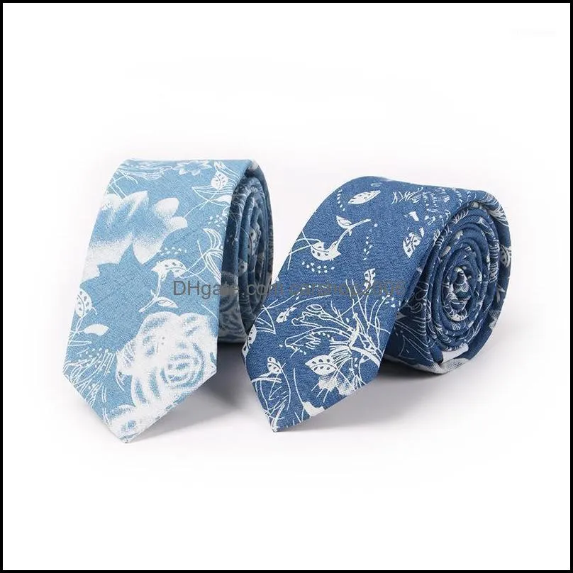Neck Ties 2021 6.5cm Tie For Men Leisure Denim Printing Wedding Women Skinny Casual Long Blue Neckties Custom LOGO1