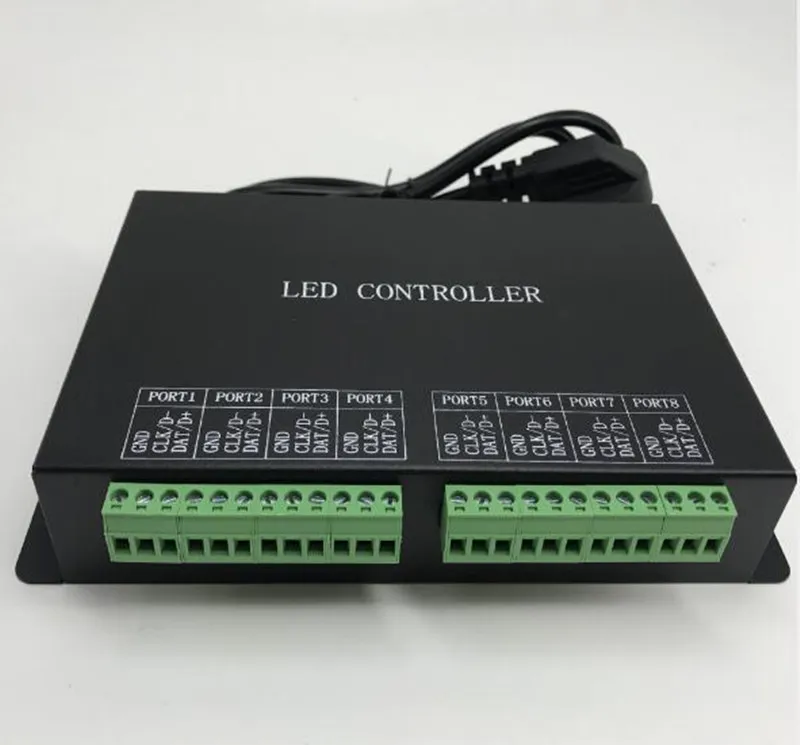 led controller 8 porte, drive max 8192 pixel, connessione a PC o controller master, porta RJ45, supporto dozzine di chip, programmabile