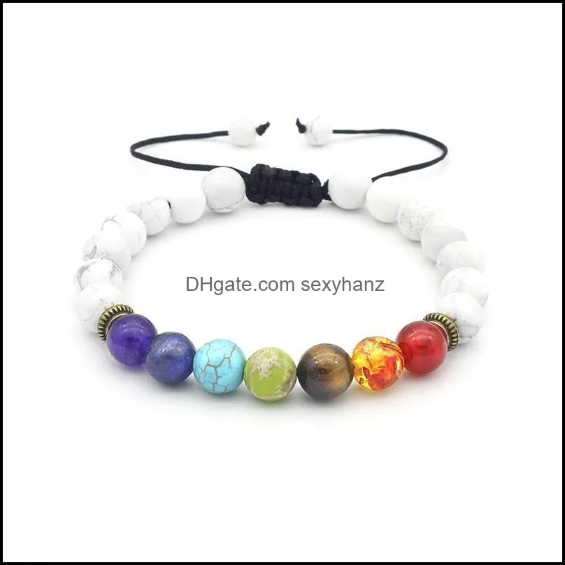 Men`s European American Style Fashion Jewelry Accessories Round Bead Chakra Yoga Bracelet Volcanic Stone Beaded, Strands