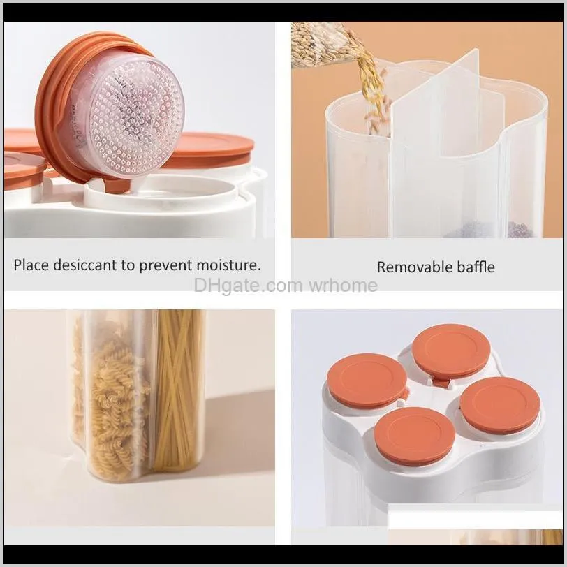 kitchen grain storage box transparent organizer moisture-proof lid case 4 adjustable parts bottles & jars
