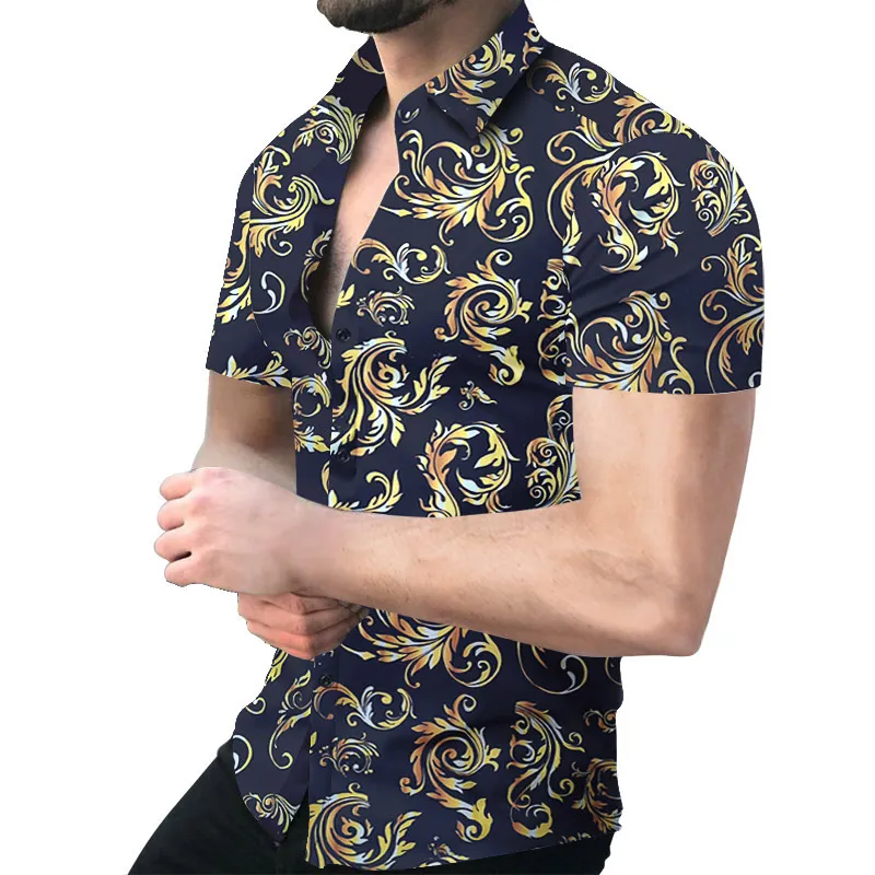 Chemise De Plage à Manches Courtes Pour Homme à Imprimé Floral Bleu Ma