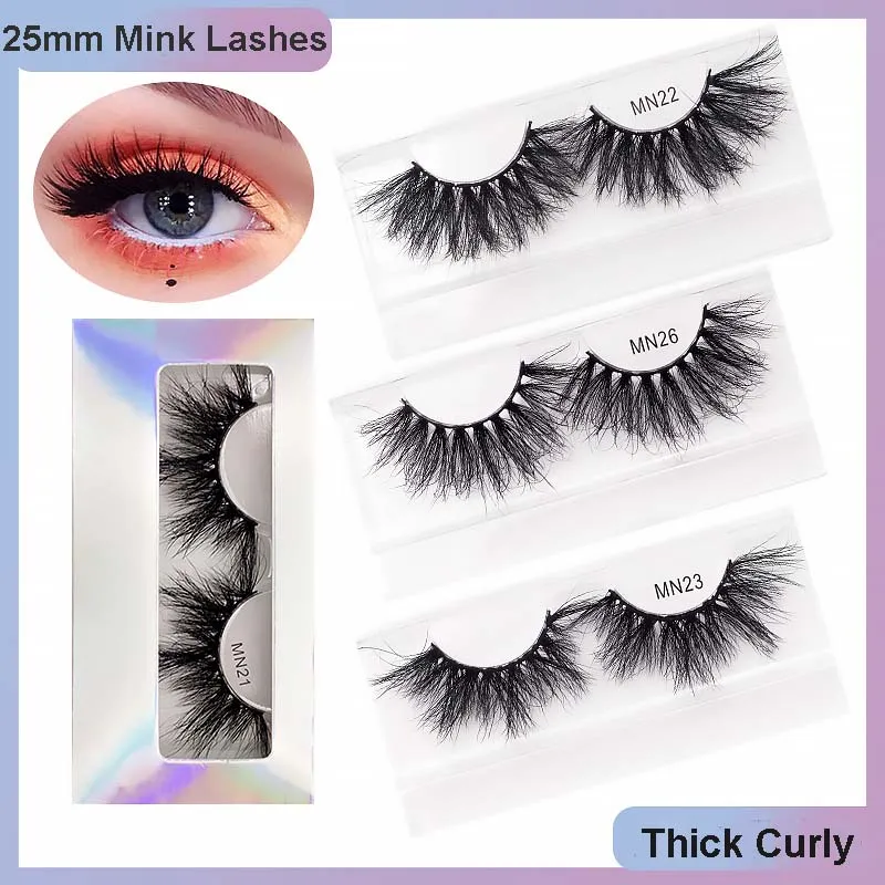 Reusable Handmade Soft Light 3D False Eyelashes Extensions 25mm Long Thick Mink Hair Fake Lashes With Laser Packing 9 Models DHL Free