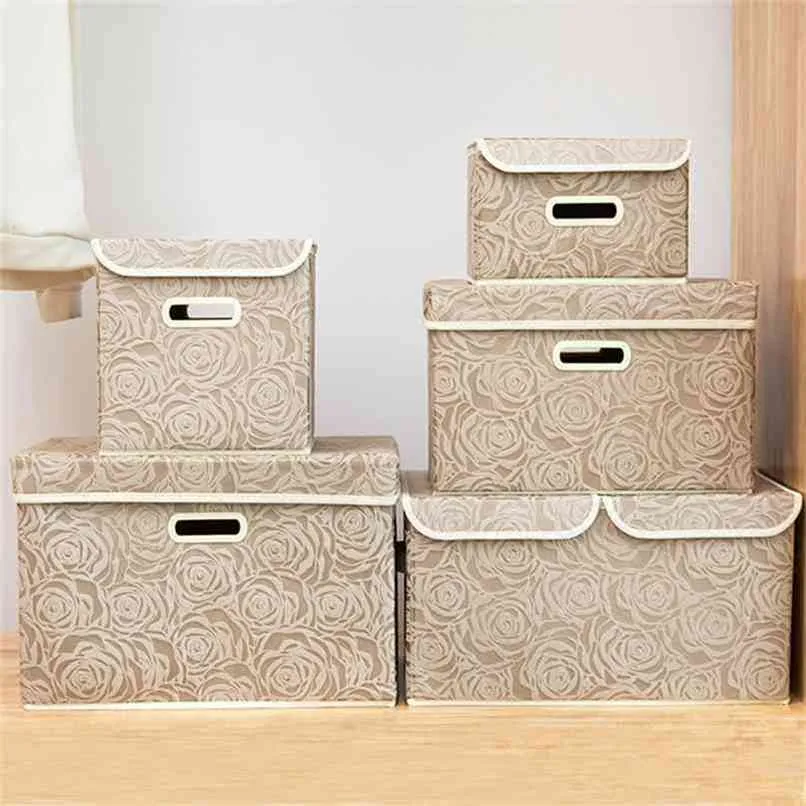 Caixas de armazenamento dobrável com tampas de tecido de roupa caixa cubos crianças brinquedo organizador recipientes cestos lides 210922