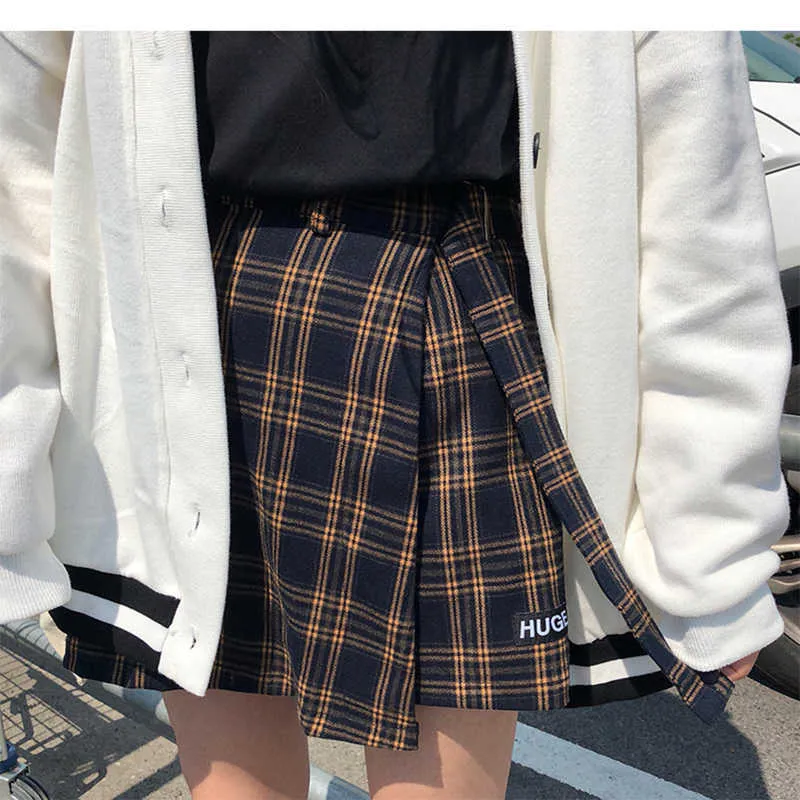 Casual Basic Chic Plaid Vintage Irregular High-Waist Stitching College Wind 2020 New Fashion Female Women Mini Tartan Skirts