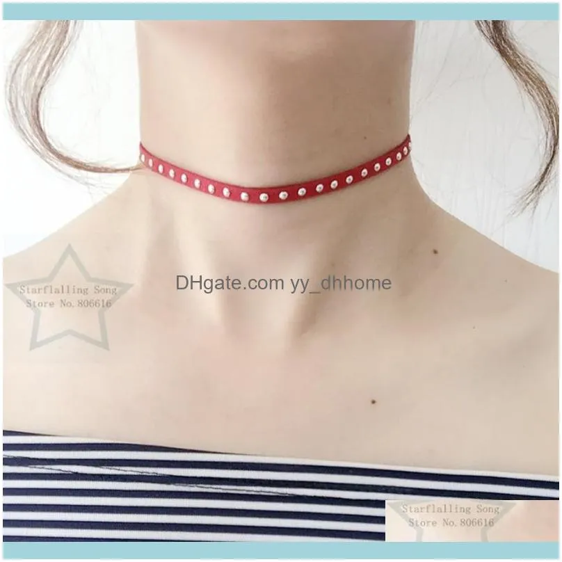 Handmade 5mm Colorful Suede Fabric Rivet & Stainless Steel Jewelry Choker Necklaces Chokers