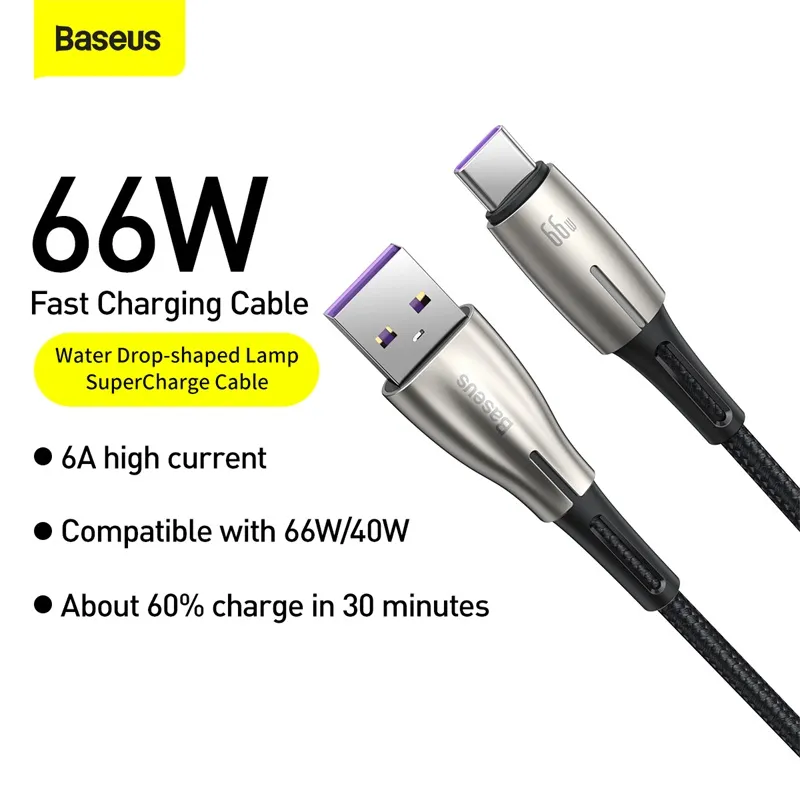 Cable Phone Cables6a USB Тип C Кабельное супер быстрое зарядное устройство для Huawei Mate 40 P40 Samsung 66W 5A SCP FCP USBC