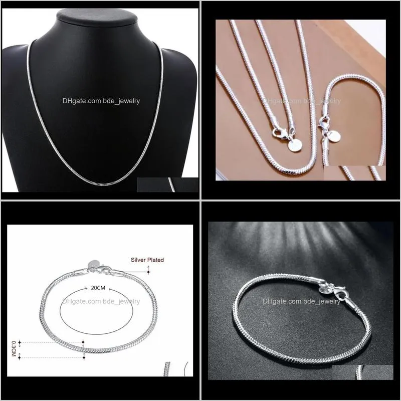 best-selling 925 silver the 3mm snake chain necklace bracelet charm jewelry set dff0726