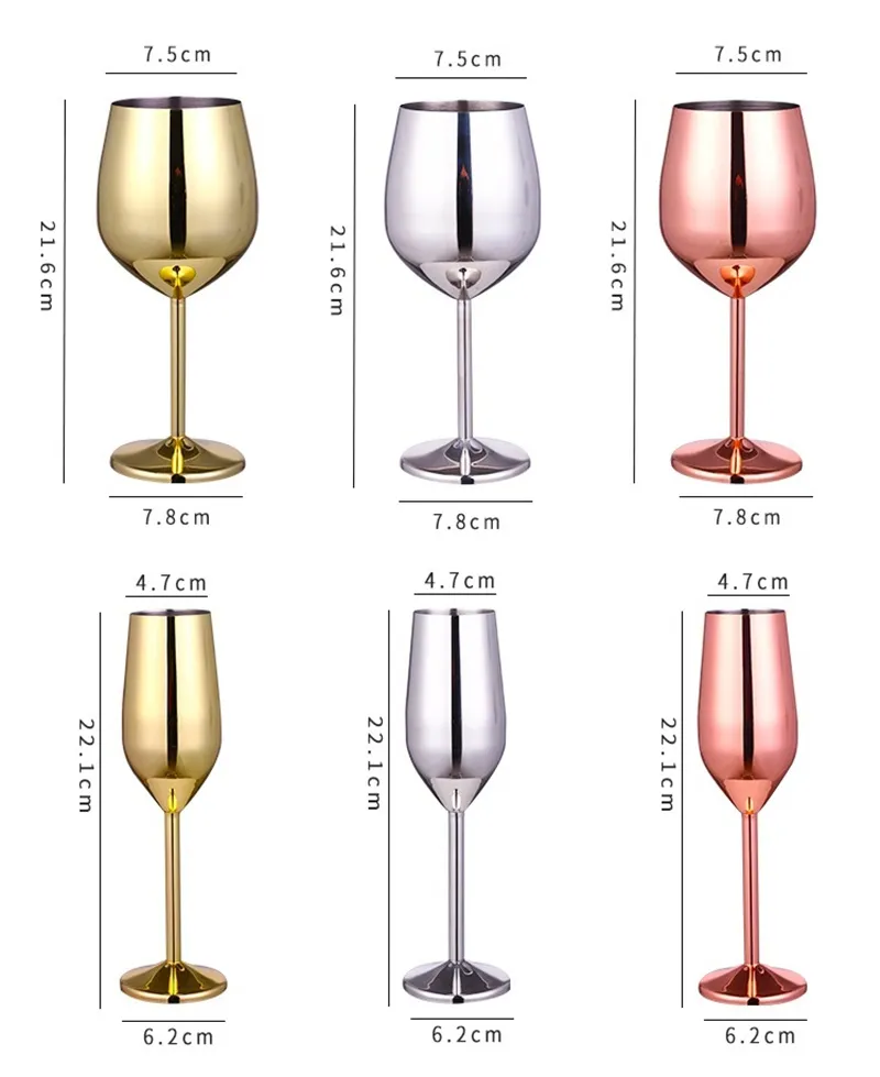 Champagne Verres à vin Gobelet en acier inoxydable Métal créatif Tasses à vin rouge Argent Or Rose Or Coupe à cocktail T9I001197