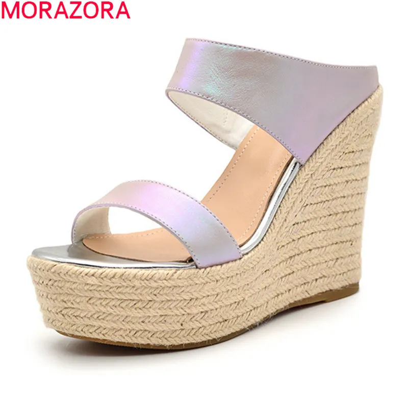 MORAZORA Pantofole da donna di marca Scarpe da festa in vera pelle Zeppe sexy Piattaforma con punta tonda Scarpe da donna Muels Oro Rosa 210506