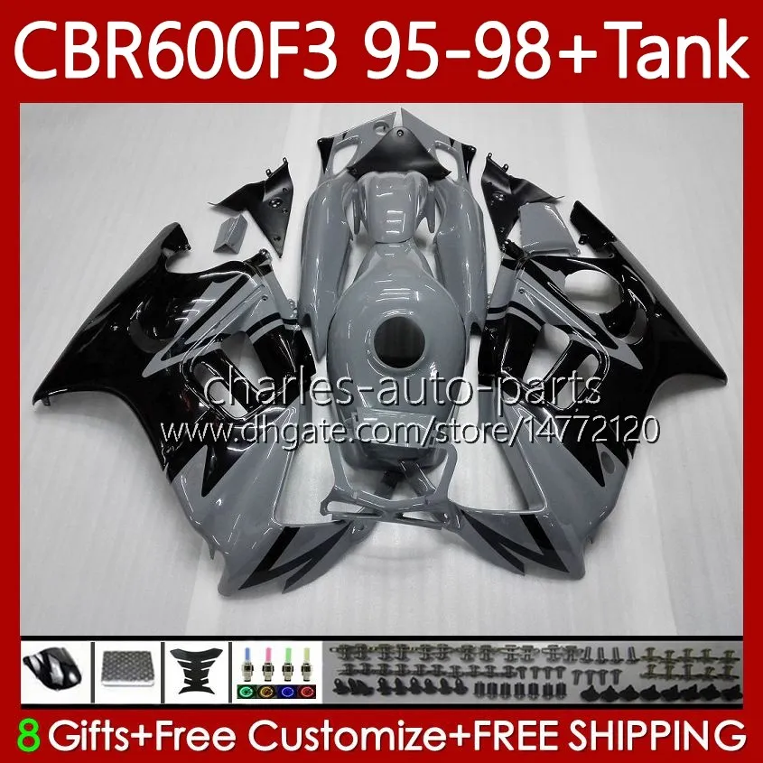 Carénages + Réservoir Pour HONDA CBR 600 Gris noir 600F3 CBR600 F3 FS CC 1997 1998 1995 1996 Corps 64No.101 CBR600F3 600CC 600FS 95-98 CBR600-F3 CBR600FS 97 98 95 96 Kit Carrosserie