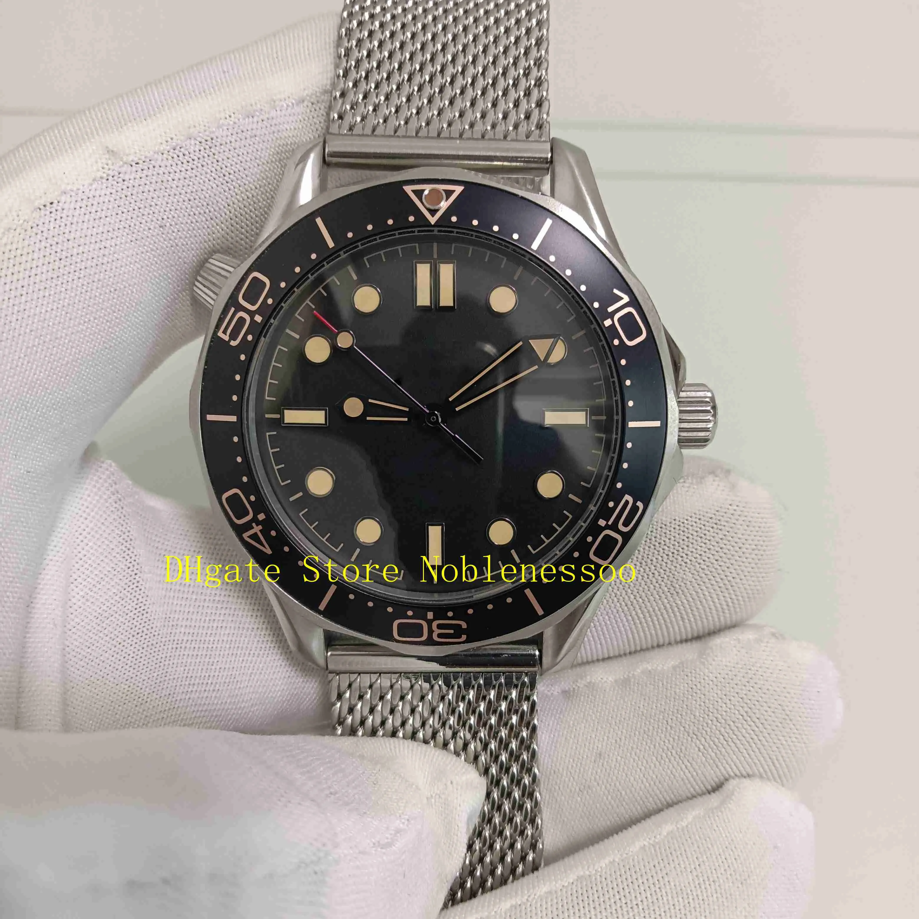 Real Photo Men's Automatic Watch Mens 42mm Dial Preto 007 Não há tempo para morrer 300m Aço Inoxidável Pulseira de Aço Indição Profissional Mecânica Mecânica Relógios